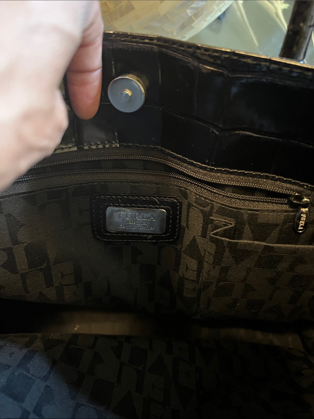 Furla Black Croc-Embossed Leather Satchel - Picture 4 of 5